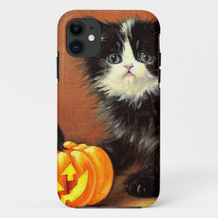 Funda Para iPhone 11 Gatito de Halloween blanco y negro vintage