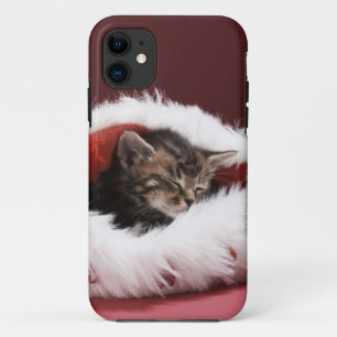 Funda Para iPhone 11 Gatito dormido en gorra del navidad