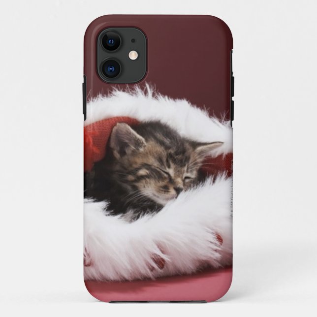 Funda De Case-Mate Para iPhone Gatito dormido en gorra del navidad (Reverso)
