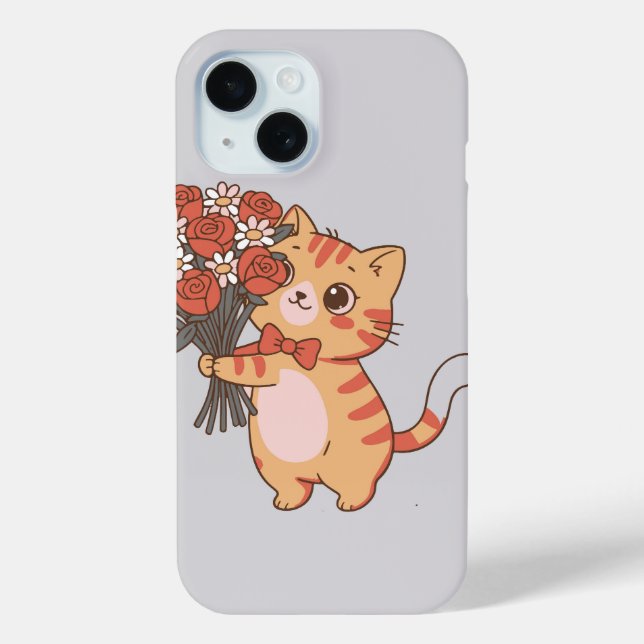 Funda De Case-Mate Para iPhone Gatito dulce con ramo de rosas (Reverso )