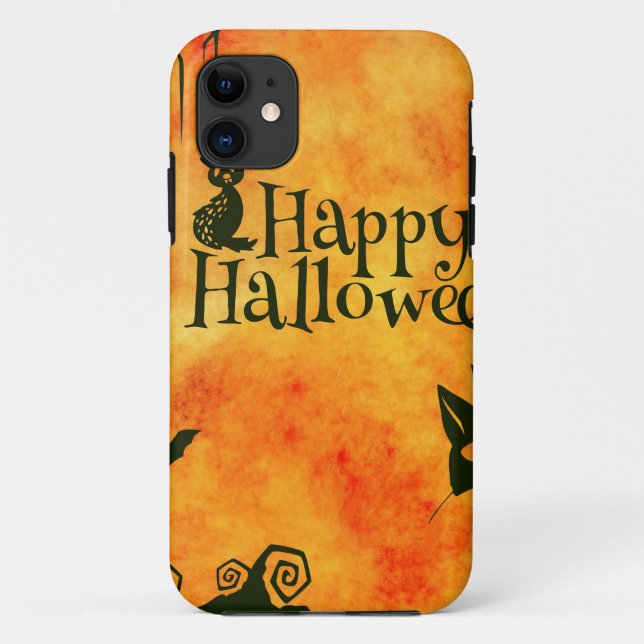 Funda De Case-Mate Para iPhone gatito feliz de halloween (Reverso)