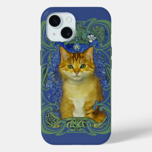 Funda Para iPhone 15 Gatito lindo en estilo Art Nouveau vintage