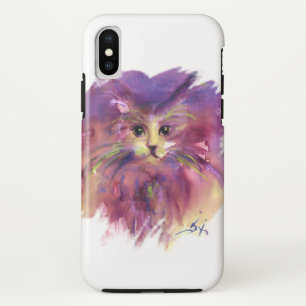 Funda Para iPhone XS GATITO MORADO, RETRATO DE GATO, Blanco