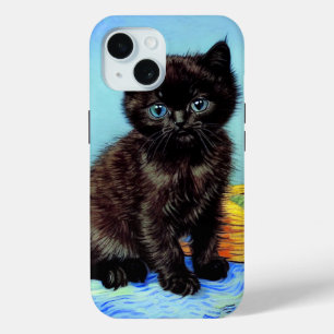 Funda Para iPhone 15 Gatito negro de Van Gogh con hilo