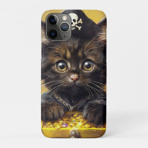 Funda Para iPhone 11 Pro Gatito pirata adorable con tesoro dorado