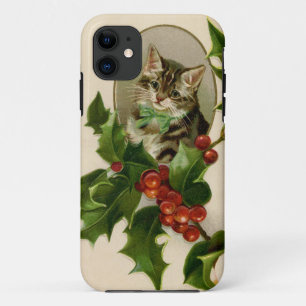 Funda Para iPhone 11 Gatito Victoriano de Navidad en Tabby Antiguo de A