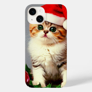 Funda Para iPhone 14 De Case-Mate Gatito vintage de Navidad en Santa Hat