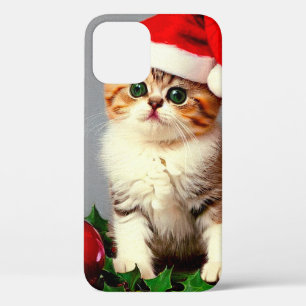Funda Para iPhone 12 Gatito vintage de Navidad en Santa Hat