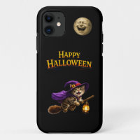 Gatito y luna risueña caprichosa Halloween feliz