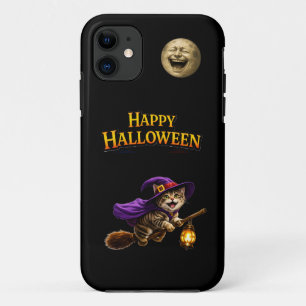 Funda Para iPhone 11 Gatito y luna risueña caprichosa Halloween feliz