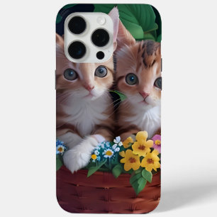 Funda Para iPhone 15 Pro Max Gatitos curiosamente curados en una cesta de flore