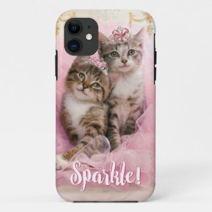 Funda Para iPhone 11 Gatitos dulces en tiaras y tutú brillante rosado