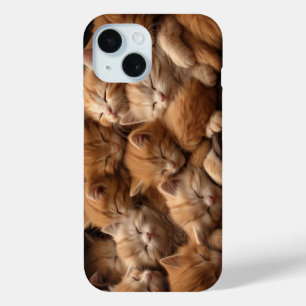 Funda Para iPhone 15 gatitos naranjas durmiendo en una pila