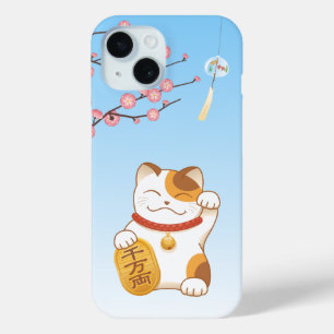 Funda Para iPhone 15 Gato afortunado japonés, Calico Maneki Neko
