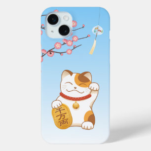 Funda Para iPhone 15 Mini Gato afortunado japonés, Calico Maneki Neko