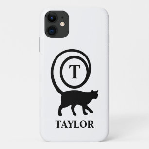 Funda Para iPhone 11 Gato Amante del Nombre Inicial del Monograma Blanc