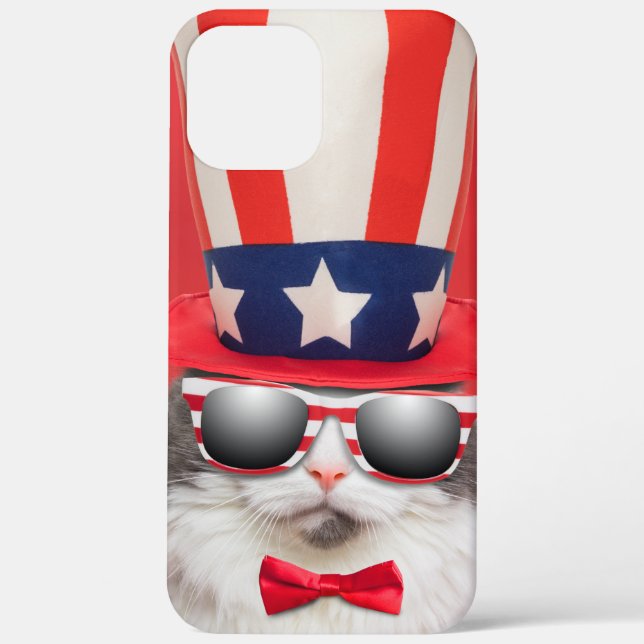 Funda De Case-Mate Para iPhone Gato americano patriótico lindo (Reverso )