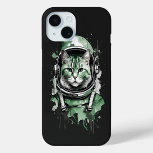 Funda Para iPhone 15 Gato Astronauta Verde Salpicadura