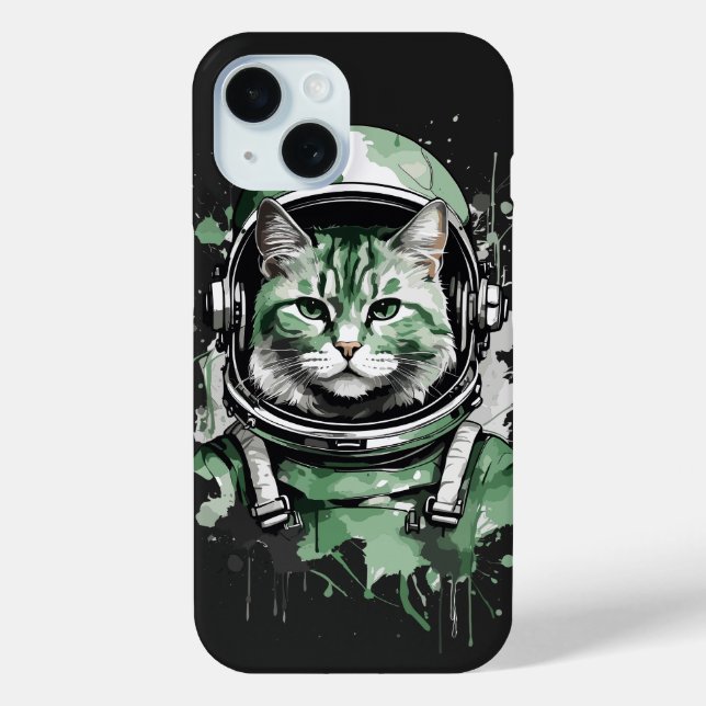Funda De Case-Mate Para iPhone Gato Astronauta Verde Salpicadura (Reverso )