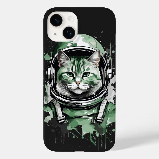 Funda De Case-Mate Para iPhone Gato Astronauta Verde Salpicadura (Reverso )