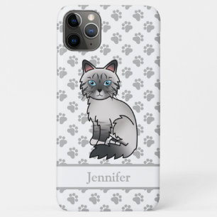 Funda Para iPhone 11 Pro Max Gato atigrado azul Birman / Ragdoll Lindo & Nombre