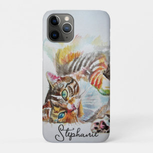 Funda Para iPhone 11 Pro Gato atigrado gatos arte mascotas Billetera de Dam