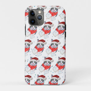 Funda Para iPhone 11 Pro Gato atigrado gris y blanco divertido de Navidad