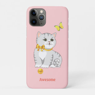 Funda Para iPhone 11 Pro Gato atigrado lindo en rosa claro