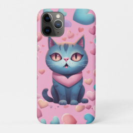 Funda Para iPhone 11 Pro Gato Azul Cutáneo Con Carne De Corazón | Kawaii Va