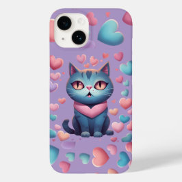 Funda Para iPhone 14 De Case-Mate Gato Azul Cutáneo Con Carne De Corazón | Kawaii Va