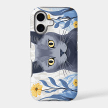 Gato Azul Ruso Flores Amarillas
