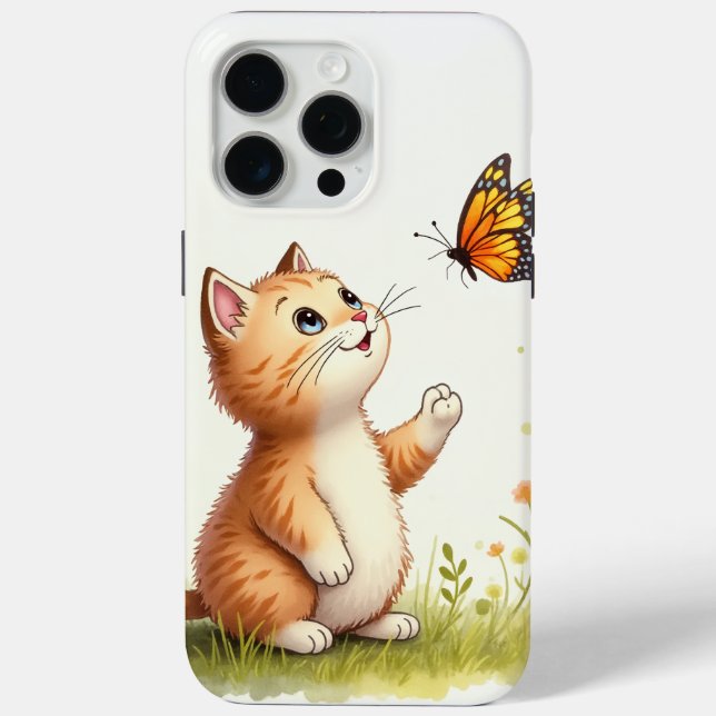 Funda De Case-Mate Para iPhone Gato bebé y mariposa (Reverso )
