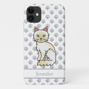 Funda Para iPhone 11 Gato Birman / Ragdoll Cute Punto Crema & Nombre