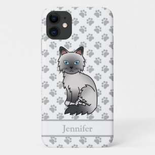 Funda Para iPhone 11 Gato Birman / Ragdoll de punto azul y nombre lindo