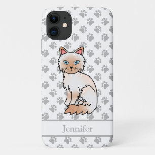 Funda Para iPhone 11 Gato Birmano / Ragdoll de punto rojo y nombre lind