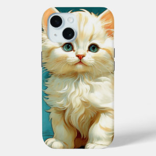 Funda Para iPhone 15 Gato blanco Alphonse Mucha Art Nouveau