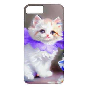 Funda Para iPhone 8 Plus/7 Plus Gato blanco con pintura de cuello de flores morada