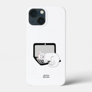 Funda Para iPhone 13 Mini Gato blanco durmiendo en un portátil Apple iPhone 