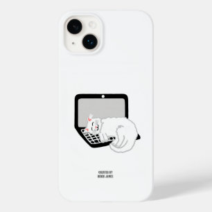 Funda Para iPhone 14 Plus De Case-Mate Gato blanco durmiendo en una laptop Apple iPhone 1