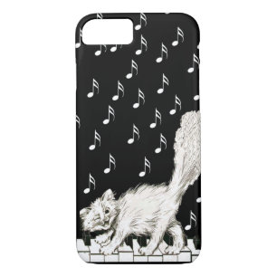 Funda Para iPhone 8/7 Gato blanco en notas musicales de las teclas de pi