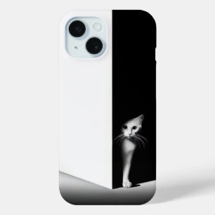 Funda Para iPhone 15 Gato blanco en sombras negras