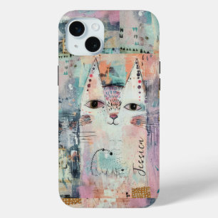 Funda Para iPhone 15 Mini Gato blanco lindo personalizado