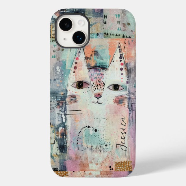 Funda De Case-Mate Para iPhone Gato blanco lindo personalizado (Reverso )