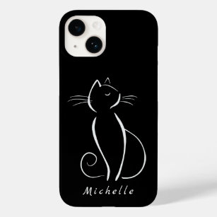 Funda Para iPhone 14 De Case-Mate Gato blanco minimalista en negro Añadir nombre