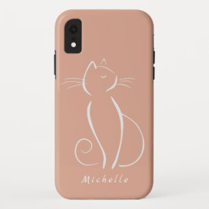 Funda Para iPhone XR Gato blanco minimalista en rosa Añadir nombre Fund