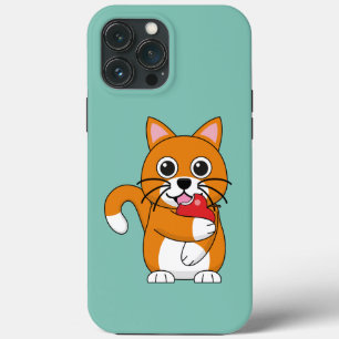 Funda Para iPhone 13 Pro Max Gato blanco Naranja lindo comiendo Personalizado d