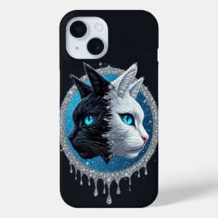 Funda Para iPhone 15 Gato Blanco Negro Cara Dividida ✨ Ojos Azules Impa