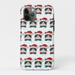 Funda Para iPhone 11 Pro Gato blanco y negro lindo con sombrero de Santa Na