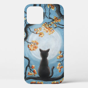 Funda Para iPhone 12 Gato caprichoso en pintura de la luna llena de árb