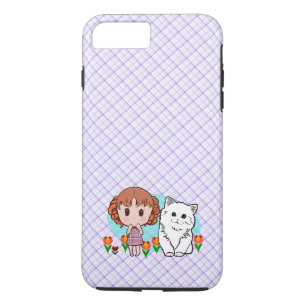 Funda Para iPhone 8 Plus/7 Plus gato, chica y tulipanes